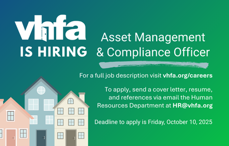 VHFA is Hiring (MF) Asset Management & Compliance Officer