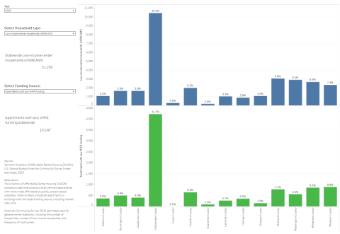 Graphs describing the distribution of VHFA funded rental properties